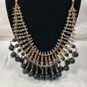 Nakamol Women's Black Beaded Charm Mixed Metal Statement Bib Necklace